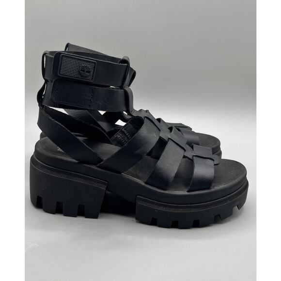 Timberland Womens Size 9M Black Everleigh Gladiator Sandals Leather Strappy - Picture 1 of 8